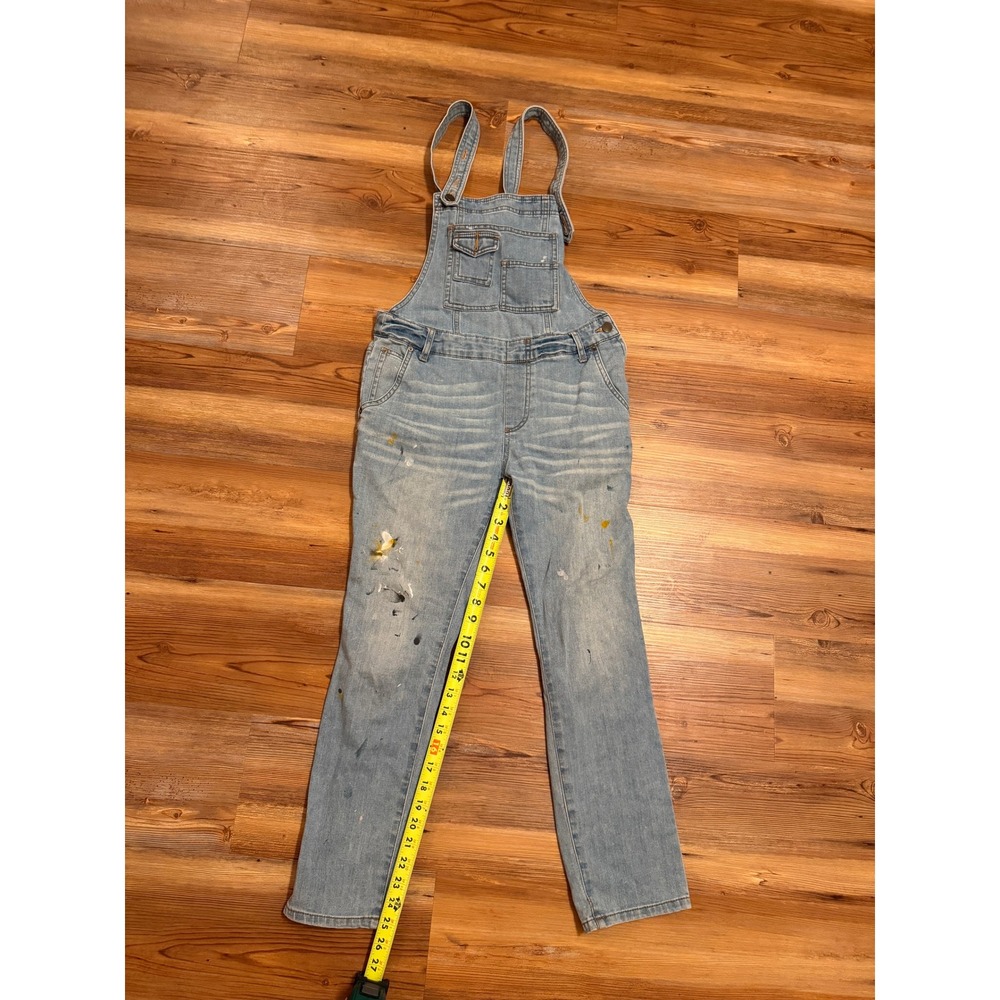 Free People Light Wash Paint Splatter Denim Overalls Blue Size 8 - Picture 6 of 6